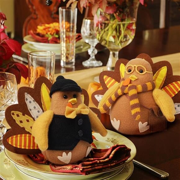 Set of 2 Thanksgiving Turkey Decor, Felt Standing Turkey Couple - Picture 3 of 7